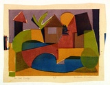 Artist: b'Brash, Barbara.' | Title: b'The red bridge.' | Date: c.1955 | Technique: b'linocut, printed in colour, from five blocks'