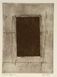 Artist: Partos, Paul. | Title: not titled [dark vertical rectangle with thin lines surrounding] | Date: c.1988 | Technique: etching, printed in black ink with plate-tone, from one plate