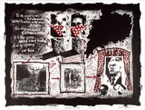 Artist: Lightfoot, Pippa. | Title: Blot on the landscape III. Hawke at bay... (Power play) | Date: 1991 | Technique: lithograph, printed in colour, from two stones (red and black) | Copyright: © Pippa Lightfoot, artist
