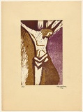 Title: b'not titled [Christ on the cross]' | Date: 1950s-60s | Technique: b'linocut, printed in colour, from multiple blocks'