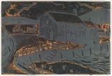 Artist: Rees, Ann Gillmore. | Title: not titled [boats and harbour buildings, [Cornwall?] | Date: c.1942 | Technique: engraved woodblock