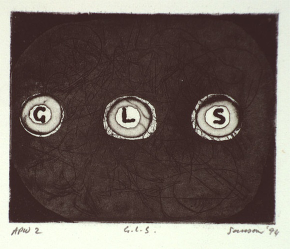 Artist: b'SANSOM, Gareth' | Title: b'G.L.S.' | Date: 1994, January - March | Technique: b'etching and aquatint, printed in black ink, from one plate'