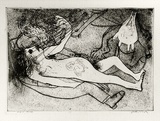 Artist: BOYD, Arthur | Title: Pregnant woman with soldier. | Date: 1960-70 | Technique: etching, printed in black ink, from one plate | Copyright: Reproduced with permission of Bundanon Trust