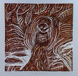 Artist: b'SHEARER, Mitzi' | Title: b'The New Testament' | Date: 1977 | Technique: b'linocut, printed in colour, from three blocks'
