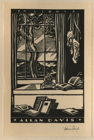 Artist: b'FEINT, Adrian' | Title: b'Bookplate: Allan Davis.' | Date: (1934) | Technique: b'wood-engraving, printed in black ink, from one block' | Copyright: b'Courtesy the Estate of Adrian Feint'