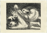 Artist: b'BOYD, Arthur' | Title: b'St Francis being beaten by his father.' | Date: (1965) | Technique: b'lithograph, printed in black ink, from one plate' | Copyright: b'Reproduced with permission of Bundanon Trust'