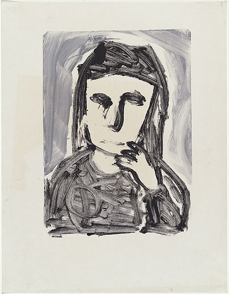 Artist: b'MADDOCK, Bea' | Title: b'Self portrait' | Date: August 1967 | Technique: b'monotype, printed in grey and black ink, from one plate'