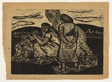 Artist: Groblicka, Lidia. | Title: Sketch for the Autumn series: Potato eaters | Date: 1956-57 | Technique: woodcut, printed in black ink, from one block
