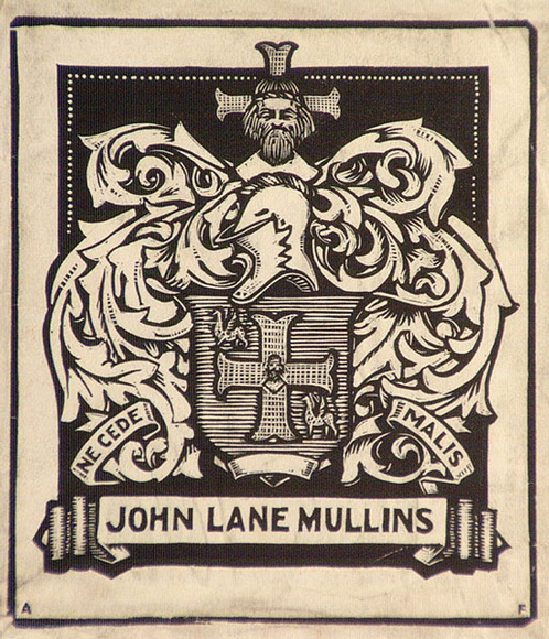 Artist: b'FEINT, Adrian' | Title: b'Bookplate: John Lane Mullins.' | Date: (1927) | Technique: b'wood-engraving' | Copyright: b'Courtesy the Estate of Adrian Feint'