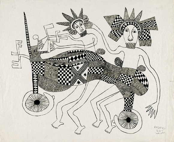 Artist: b'Kauage, Mathias.' | Title: b'Motor cyclists' | Date: December 1975 | Technique: b'screenprint, printed in black ink, from one screen'