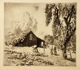 Artist: b'LINDSAY, Lionel' | Title: b'The pumpkin patch, Windsor' | Date: 1921 | Technique: b'drypoint, printed in brown ink with plate-tone, from one plate' | Copyright: b'Courtesy of the National Library of Australia'