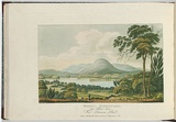 Artist: LYCETT, Joseph | Title: Mount Direction, near Hobart Town, Van Diemens Land. | Date: 1824 | Technique: etching and aquatint, printed in black ink, from one copper plate; hand-coloured