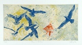Artist: GRIFFITH, Pamela | Title: Man in the Sky | Date: 1980 | Technique: hardground-etching, aquatint, printed in colour from two zinc plates; additional marbelling | Copyright: © Pamela Griffith