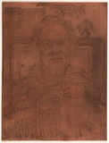 Artist: BOYD, Arthur | Title: Plate 49: Old woman holding a pot. | Date: 1960-70 | Technique: etched plate | Copyright: This work appears on screen courtesy of Bundanon Trust