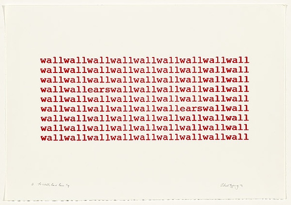 Artist: TIPPING, Richard | Title: The walls have ears | Date: 1979 | Technique: screenprint, printed in red ink, from one stencil