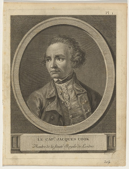 Title: b'Le capitaine Jaques Cook: membre de la soci\xc3\xa9t\xc3\xa9 royale de Londres [Captain JAmes Cook: member of the Royal Society of London]' | Date: 1778 | Technique: b'engraving, printed in black ink, from one copper plate'