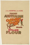 Title: not titled [finest Australian roller flour: golden gum brand] | Date: c.1920s | Technique: relief print, printed in colour, from commercially produced stamps; addition of colour stencil