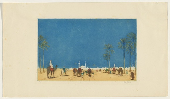 Artist: b'Coffey, Alfred.' | Title: b'(Approaching a Middle Eastern city).' | Date: c.1929 | Technique: b'etching and aquatint, printed in colour, from multiple plates'