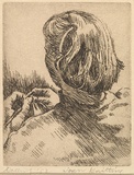 Artist: b'Dallwitz, David.' | Title: b'Joan knitting.' | Date: 1953