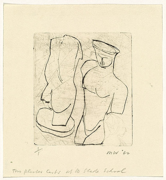 Artist: b'WALKER, Murray' | Title: b'Two plaster casts at the Slade School' | Date: 1962 | Technique: b'drypoint, printed in black ink, from one plate'