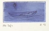 Artist: Palethorpe, Jan | Title: not titled [figure in boat under star] | Date: 1993 | Technique: etching, printed in blue ink, from one plate