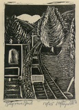 Artist: b'ROSENGRAVE, Harry' | Title: b'Belgrave rail [1].' | Date: 1953 | Technique: b'linocut, printed in black ink, from one block'