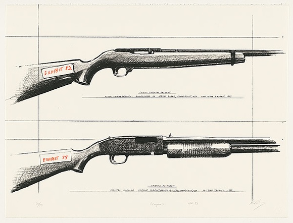 Artist: b'Kelly, William.' | Title: b'Hunting weapons.' | Date: 1988-93 | Technique: b'screenprint, printed in black and red ink, from two stencils'