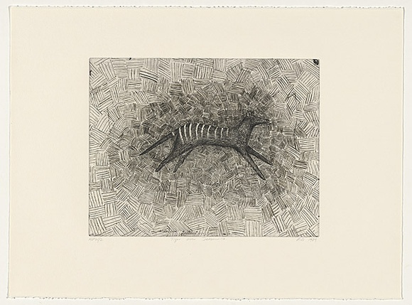 Artist: b'Daw, Robyn.' | Title: b'Tiger over Jetsonville' | Date: 1989, November | Technique: b'etching, printed in black ink, from one plate'