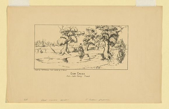 Title: b'Gum Creek, Cue-Lake Carey track' | Date: c.1895 | Technique: b'lithograph, printed in black ink, from one stone'