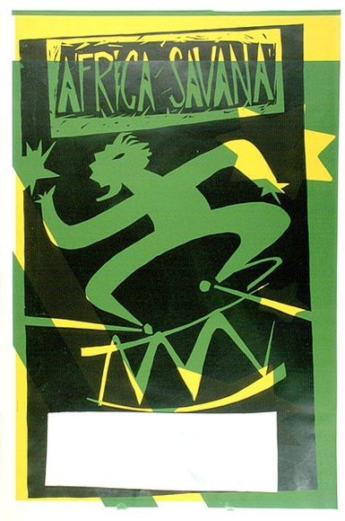 Artist: b'ACCESS 1' | Title: b'Africa Savana' | Date: 1989 | Technique: b'screenprint, printed in green, yellow and black, from three stencils'
