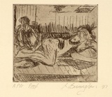 Artist: b'Birmingham, Richard.' | Title: b'not titled [reclining figure]' | Date: 1987 | Technique: b'etching, printed in black ink, from one plate'