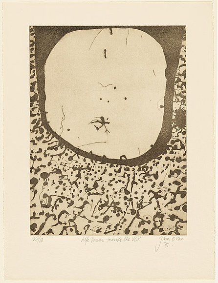 Artist: b'Olsen, John.' | Title: b'Life drawn to the void' | Date: 1975 | Technique: b'sugarlift etching and aquatint, printed in brown ink with plate-tone, from one zinc plate' | Copyright: b'\xc2\xa9 John Olsen. Licensed by VISCOPY, Australia'