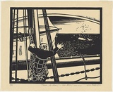 Artist: b'Thake, Eric.' | Title: b'Moby Dick: There she blows! - She blows!' | Date: 1932 | Technique: b'linocut, printed in black ink, from one block'