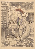 Artist: b'Hay, Bill.' | Title: b'Darren Knight - bookmaker' | Date: 1989, June - August | Technique: b'lithograph, printed in black ink, from one stone; hand-coloured'
