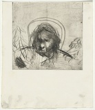 Artist: BOYD, Arthur | Title: (Portrait head in arc). | Date: c.1968 | Technique: etching, printed in black ink, from one plate | Copyright: Reproduced with permission of Bundanon Trust