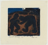 Artist: b'MADDOCK, Bea' | Title: b'Fighting figures' | Date: 1963 | Technique: b'relief etching, from one copper plate; woodcut, printed in colour, from three blocks'