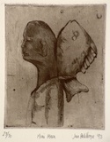 Artist: Palethorpe, Jan | Title: Moai Maea | Date: 1993 | Technique: etching and aquatint, printed in sepia ink, with plate-tone, from one plate