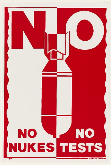 Artist: b'Debenham, Pam.' | Title: b'No Nukes/No Tests.' | Date: 1984 | Technique: b'screenprint, printed in red ink, from one stencil'