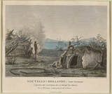 Title: Nouvelle Hollande: Terre d'Endracht Cabanes des Naturels de la Presque île Peron. [New Holland: Eendracht Land. Aboriginal huts, Peron Peninsula.] | Date: 1807 | Technique: etching, printed in black ink, from one copper plate; hand-coloured at a later date