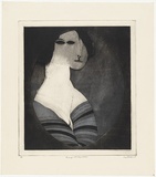 Artist: b'BALDESSIN, George' | Title: b'Personage with striped dress IV.' | Date: 1968 | Technique: b'etching and aquatint, printed in colour, from multiple plates'