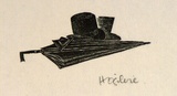Artist: OGILVIE, Helen | Title: not titled [Umbrella and hat] | Date: (1947) | Technique: wood-engraving, printed in black ink, from one block