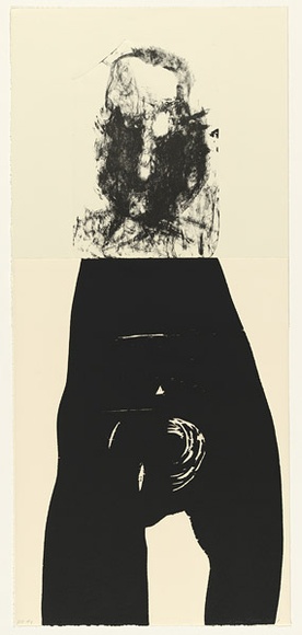 Artist: b'PARR, Mike' | Title: b'not titled.' | Date: 2001 | Technique: b'lithograph, printed in black ink, from one stone; woodcut, printed in black ink, from one block'