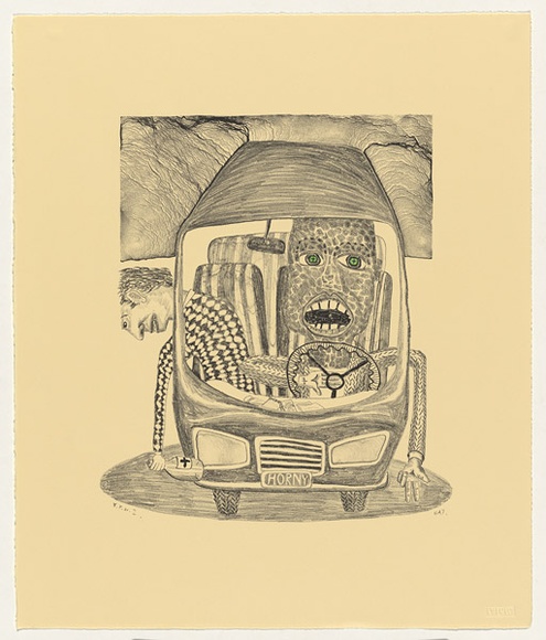 Artist: b'Hay, Bill.' | Title: b'Horn tooters' | Date: 1992, April - May | Technique: b'lithograph, printed in black ink, from one stone; handcoloured'