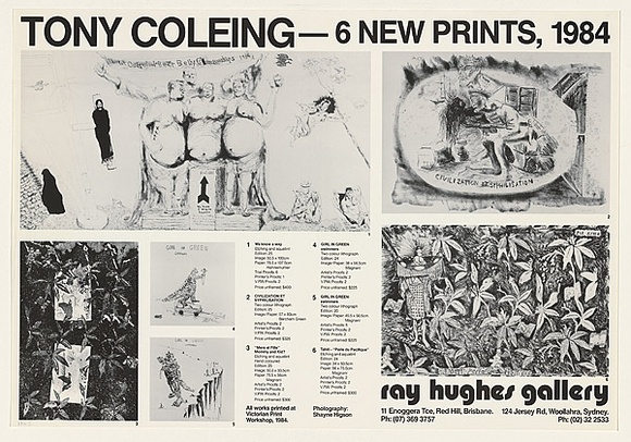 Artist: b'COLEING, Tony' | Title: b'Tony Coleing - 6 new prints, 1984' | Date: 1984 | Technique: b'offset-lithograph, printed in black ink, from multiple plates'