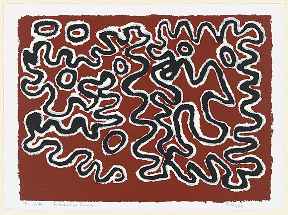 Artist: b'Thomas, Billy.' | Title: b'Gunamborlayi Country' | Date: 1997, July | Technique: b'screenprint, printed in colour, from multiple stencils'