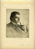 Artist: LINDSAY, Lionel | Title: Portrait of Christopher Brennan. | Date: 1914 | Technique: etching, printed in black ink, from one copper plate | Copyright: Courtesy of the National Library of Australia