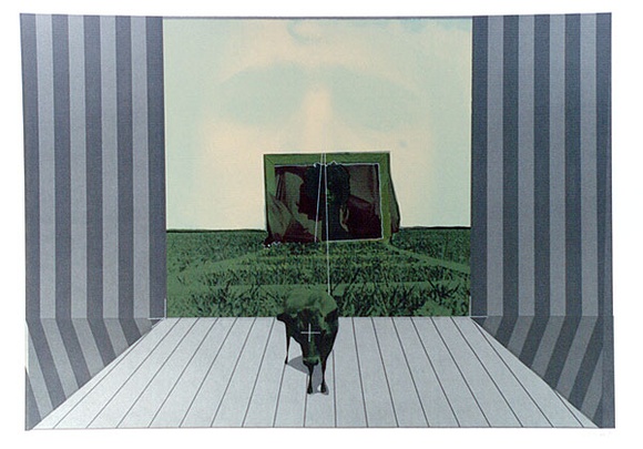 Artist: b'SHOMALY, Alberr' | Title: b'Self portrait with a cow, I' | Date: 1971 | Technique: b'screenprint, printed in colour, from multiple stencils'