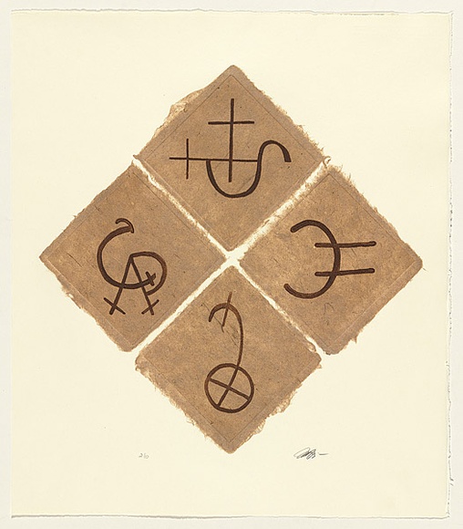 Title: b'Simbol Fetor tinenti, Amtiran, Abineno and Bano' | Date: 2007 | Technique: b'engraving, printed in sepia ink, from four copper plates'