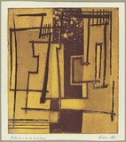 Artist: MADDOCK, Bea | Title: Calligraphy | Date: 1959 | Technique: etching, aquatint, deep etch and colour relief
