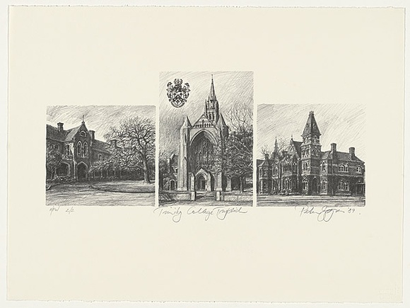 Artist: b'Zageris, Peter.' | Title: b'Trinity college triptych' | Date: 1989 | Technique: b'lithograph, printed in black ink, from one stone'